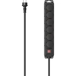 Hama Steckdosenleiste 223065, mit 2m Kabel, 6-fach in schwarz mit Schalter