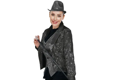 Party Factory Kostüm Pailletten Frack Damen - Schwarz L, mit glitzernden Pailletten versetzt schwarz L