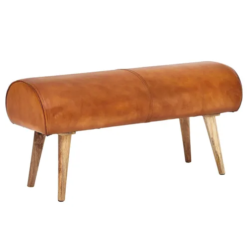 Wohnling Hockerbank WL6.086 - Elegante Sitzbank aus Echtleder - Hocker aus robustem Massivholz und hochwertigem Echtleder, ideal für Flur oder Wohnzimmer. Maximale Belastbarkeit von 200 kg und modernes Design in Braun.