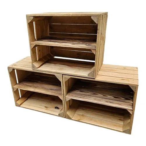 Teramico Vintage Holzkisten mit Ablagefach - Aufbewahrungsbehälter ohne Deckel, vielseitig einsetzbar als Schuhregal oder Spielzeugkiste, rustikaler Charme für dein Zuhause und wetterfest für den Außenbereich.