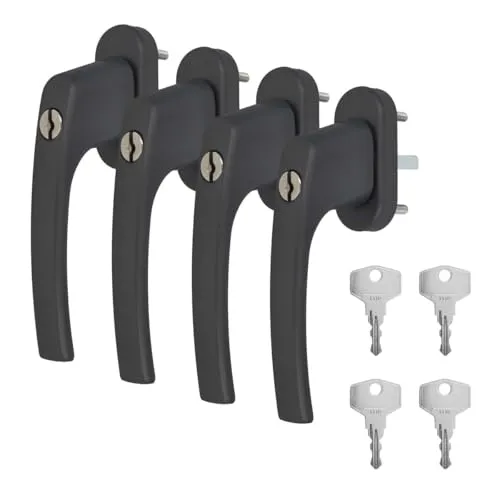 Alu Fenstergriff in Grau RAL 7016 abschließbar - Stiftlänge 45mm 4 x