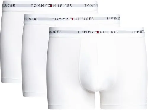 Tommy Hilfiger Herren 3er Pack Boxershorts Trunks, Weiß (White/White/White) - Retroshorts für Herren, aus 95% regenerativer Baumwolle für höchsten Tragekomfort und perfekten Sitz, ideal für Sport und Alltag.
