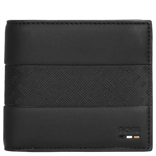 BOSS Ray MS Geldbörse 4cc (schwarz) - Elegantes Portemonnaie aus hochwertigem, recyceltem Polyurethan mit RFID-Schutz. Ideal für stilvolle Ordnung mit 4 Kartenfächern und 2 Geldscheinfächern.