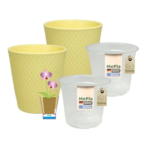 MePla Orchideenübertopf Harlekin ø 14 Vanille - 2er Set - 2er-Set stilvolle Keramik-Übertöpfe für Ihre Orchideen. Mit innovativem Abstandsboden zum Schutz vor Staunässe. Hochwertige Verarbeitung in eleganten Trendfarben – ideal für jedes Wohnambiente.