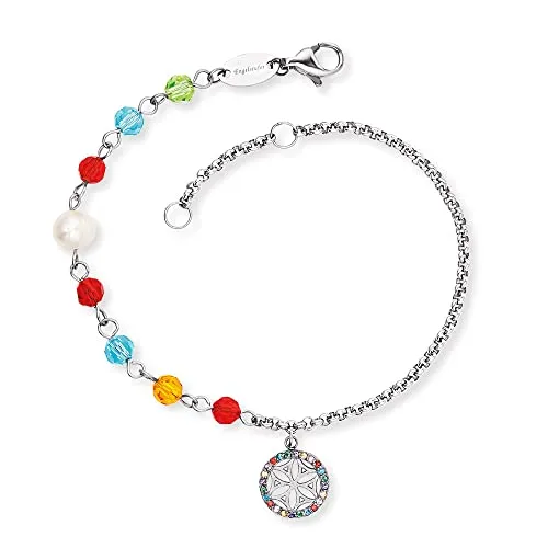 Engelsrufer Damen Armband mit Lebensblume Anhänger - Armbänder für Damen, verstellbar in zwei Längen, mit farbenfrohen Zirkonia und nickelfrei – ideal für Allergiker und als Geschenk!