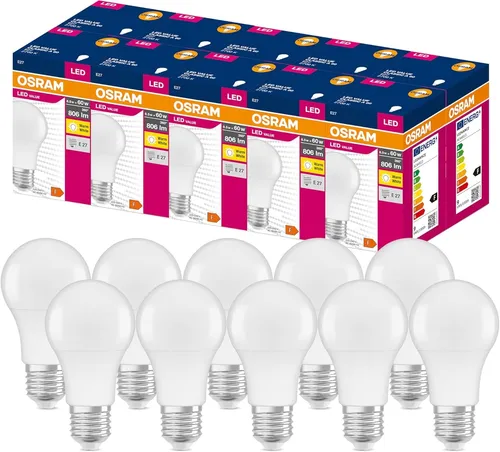 Osram LED A60 Birnen Lampen 8,5W = 60Watt E27 matt 806lm warmweiß 2700K 10 x