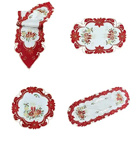 Westernlifestyle Tischläufer Tischdecke Mitteldecke Tischband Weihnachtsdecke Weihnachten gestickt Kerzen rot Weiss (85x85)