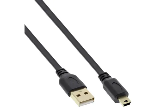 Inline InLine® USB 2.0 Flachkabel, USB A ST an Mini-B ST (5pol), schwarz, 1m USB-Kabel