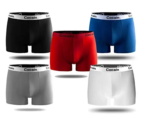 Cocain Underwear 5er Set Boxershorts XL - Herren-Boxershorts im 5er Set, modischer Baumwoll-Mix für höchsten Tragekomfort. Mit Markenschriftzug und Elasthan für perfekten Sitz. Größen M bis XXL verfügbar.