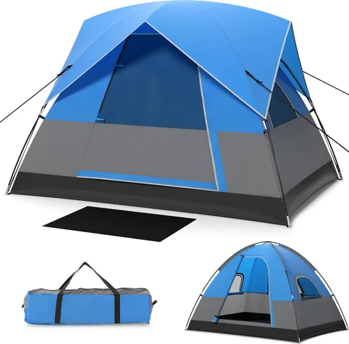 GOPLUS Campingzelt wasserdicht für 2-3 Personen, Kuppelzelt Ultraleicht mit Regenschutz, Fenstern & PE-Bodenplane, Zelt Outdoor tragbar mit Tasche, Rucksackzelt Winddicht für Reise Trekking Camping