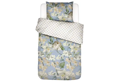 Essenza Bettwäsche Rosalee Iceblue Satin, Satin, 2 teilig, Blüten, floral, gepunktet