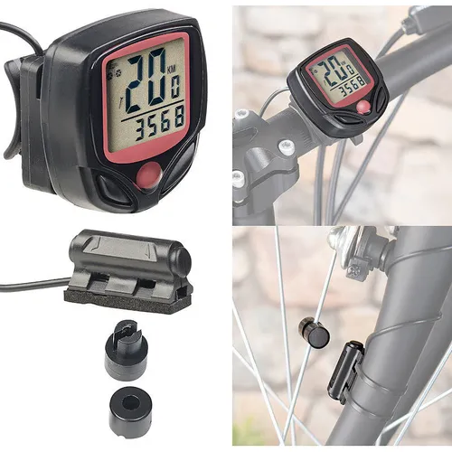 PEARL sports Digitaler 15in1-Fahrrad-Computer mit LCD-Display & Radsensor, IP44