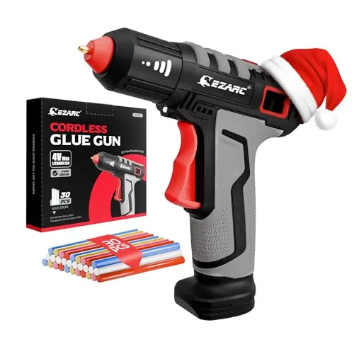 EZARC Heißklebepistole Kabellos, 30 Pcs Mini Glue Sticks, 15s Schnelle Aufheizung, 2500-mAh Heissklebepistole Akku, Handwerk, Dekorationen
