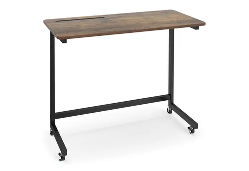 COSTWAY Beistelltisch mit Rollen – C-förmiger Laptoptisch in Braun - Praktischer Beistelltisch mit großer Ablagefläche und integriertem Schlitz für einfachen Zugriff. Mit 4 beweglichen Rollen (2 mit Bremsen) für flexible Nutzung im Wohnzimmer oder Schlafzimmer.