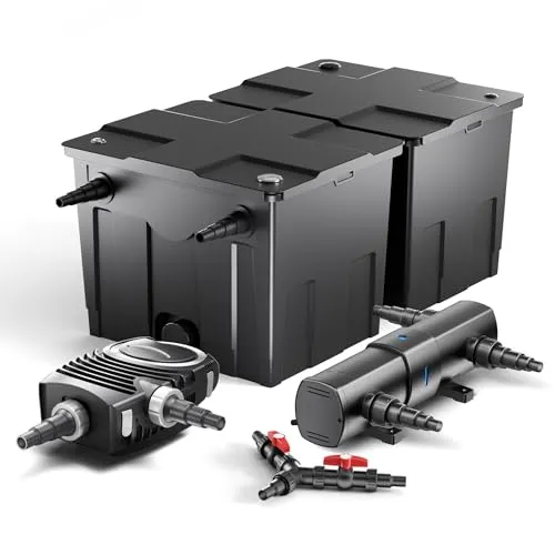 SunSun Komplettset CBF-350B Teichfilteranlage - Filterpumpen für Gartenteiche, ideal für Teiche bis 60.000L mit 24W UVC-Klärer für kristallklares Wasser und einfache Wartung.