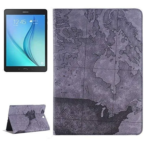 Schutzhülle Kunstleder Hülle für Samsung Galaxy Tab A 9.7 SM-T550 Case Tablet Etui Welt Karte Grau