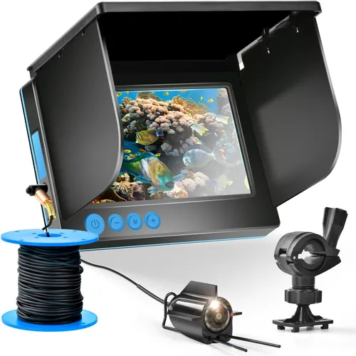 Unterwasserkamera Angeln Fischfinder mit 5 Zoll IPS Display - Fischfinder & Tiefenmesser für Boote mit 220° Weitwinkel Nachtsicht und IP65 wasserdichter Kamera. Ideal für Angler, um Fische und Unterwassergelände in Echtzeit zu überwachen.