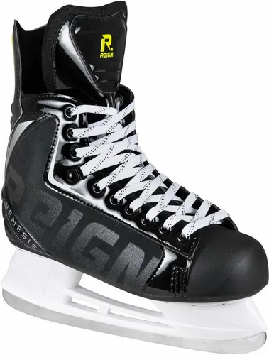 REIGN Nemesis Schlittschuhe schwarz 38 - Schlittschuhe für Einsteiger im Eishockey, mit robustem Carbon-Stahl-Kufen und bequemem Kippverschluss für optimalen Halt – ideal für Spieler ab 12 Jahren.