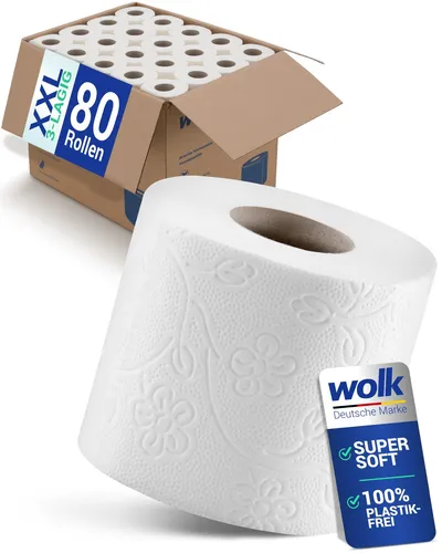 Toilettenpapier Klopapier WC-Papier 3 lagig 80x Rollen 150 Blatt Plastikfrei