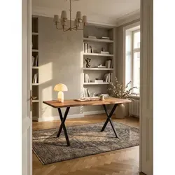 Schreibtisch 160x80x76 cm Akazie Massivholz / Metall - Moderner Computertisch mit Baumkante - Massiver Schreibtisch aus Akazie mit einzigartiger Baumkante. Ideal für Homeoffice und Büro. Robuste X-Beine aus Metall sorgen für Stabilität. Handgefertigt und somit ein Unikat.