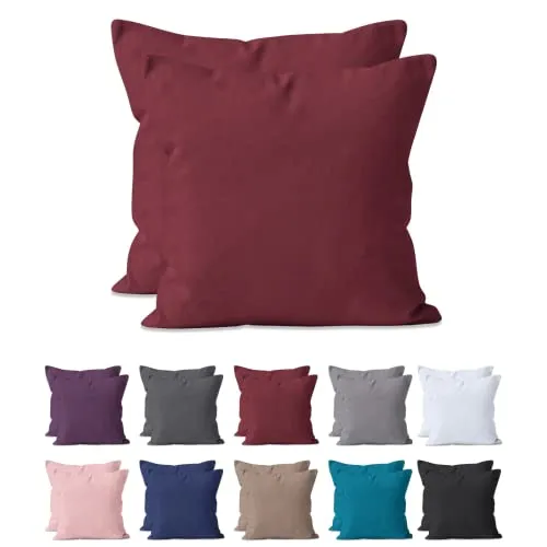 2-er Set Kissenbezug Mikrofaser | Doppelpack Kissenhüllen ca. 95 g/m² | Oeko-TEX®Standard 100 | Dekorative Dekokissen Sofakissen Lendenkissen Wurfkissenbezug mit Reißverschluss | 40x40 cm Bordeaux