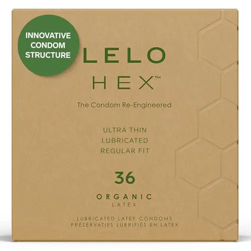 LELO HEX Organic Kondome 36er Pack - Kondome für Männer aus ökologisch erzeugtem Naturlatex, ultradünn für maximales Haut-an-Haut-Vergnügen und angereichert mit L-Arginin zur Förderung der Erektion.