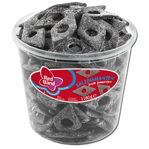Red Band Salzdiamanten Lakritz, 100 Stück - Lakritz in Diamantenform, gesalzen und unwiderstehlich lecker – perfekt für alle Lakritzliebhaber!