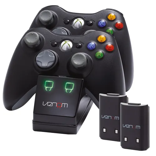 Venom Twin Docking Station für Xbox 360 - Ladestation mit 2 Akkus - Ladegeräte für Xbox 360, lädt 2 Controller gleichzeitig und enthält 2 leistungsstarke Akkus für stundenlangen Spielspaß.