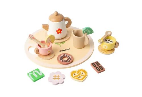 Esun Spielküche Tee Service Set für Kinder aus Holz - Buntes Teeservice für die Spielküche mit 2 Tassen, ideal für kreatives Spielen. Fördert die Fantasie und das Rollenspiel. Ab 3 Jahren geeignet.