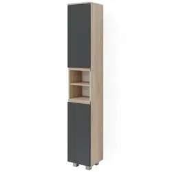 Vicco Hochschrank J-Shape, Anthrazit/Sonoma, 30 x 190 cm - Hochschrank mit modernem Design, 2 offene Fächer und 2 Türen für optimalen Stauraum im Badezimmer. Ideal zur Kombination mit anderen J-Shape Produkten.