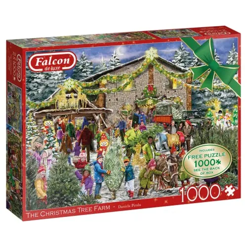 Jumbo Spiele Falcon The Christmas Tree Farm Puzzle 2x 1000 Teile - Klassische Puzzles: 2 hochwertige Puzzles für Erwachsene mit einzigartiger Passform, ideal für entspannende Stunden und perfekte Geschenkidee.