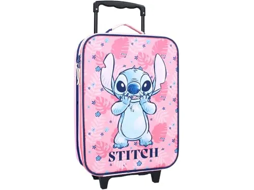 Disney Stitch Trolley Koffer für Kinder - Kindergepäck mit 12L Volumen, ideal für Reisen, ausgestattet mit Rundumöffnung und Zurrgurt für optimale Organisation.