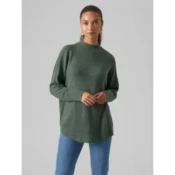 Vero Moda VMPLAZA LS HIGHNECK Longpullover in Dark Forest - Modischer Oversize Strickpullover mit Stehkragen aus elastischem Feinstrick, ideal für gemütliche Wintertage. Maschinenwaschbar und bequem für jede Gelegenheit.