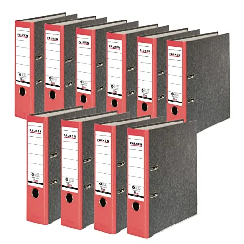 Original Falken 10er Pack Recycling-Ordner Wolkenmarmor. Made in Germany. 8 cm breit DIN A4 roter Rücken Ringordner Aktenordner Briefordner Büroordner Pappordner CO2-Neutral Blauer Engel