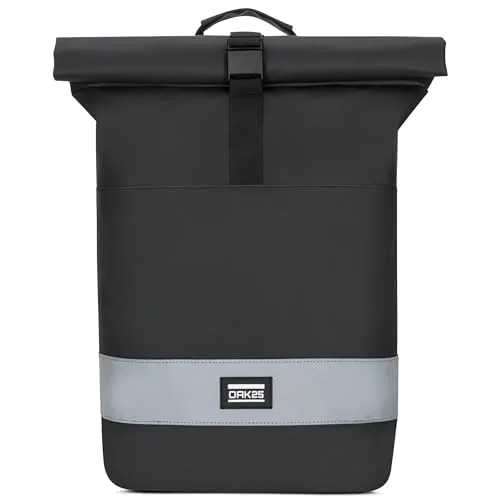 OAK25 Every Day Rolltop Rucksack - Reflektierender Fahrradrucksack für Damen & Herren - Rucksäcke mit reflektierendem Design für hohe Sichtbarkeit, integriertes gepolstertes Laptopfach und wasserabweisendes Material für sorgenfreies Fahren bei jedem Wetter.