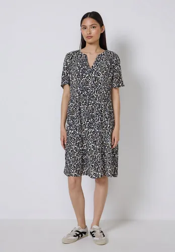 Street One Studio Damen Gemustertes Tunika-Kleid - Freizeitkleider für Damen, knielanges Kleid mit Volants und geschlitztem Ausschnitt für einen lässigen Look und angenehmen Tragekomfort.