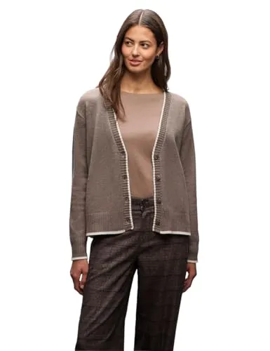Street One Damen Cardigan mit Kontrastdetails - Kuscheliger Damen Cardigan mit V-Ausschnitt und Knopfleiste. Perfekt für jeden Anlass, bietet Komfort und Stil mit modernen Kontrastdetails.