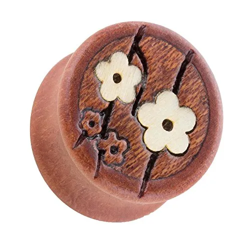 Piercingfaktor Ohr Plug Flesh Tunnel Piercing Ohrpiercing Holz Braun mit Kirschblüten 14mm