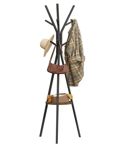 Woltu Garderobenständer in Baumform - Kleiderständer aus Metall mit 9 astförmigen Haken und einer runden Ablage, ideal für platzsparende Aufbewahrung und stilvolle Raumgestaltung.