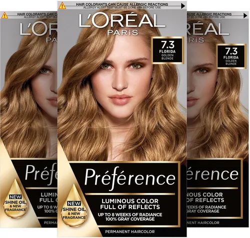 L'ORÉAL PARIS Coloration PRÉFÉRENCE HAARFARBE, Packung, 3-tlg., dauerhafte Haarcoloration mit 100% Grauabdeckung