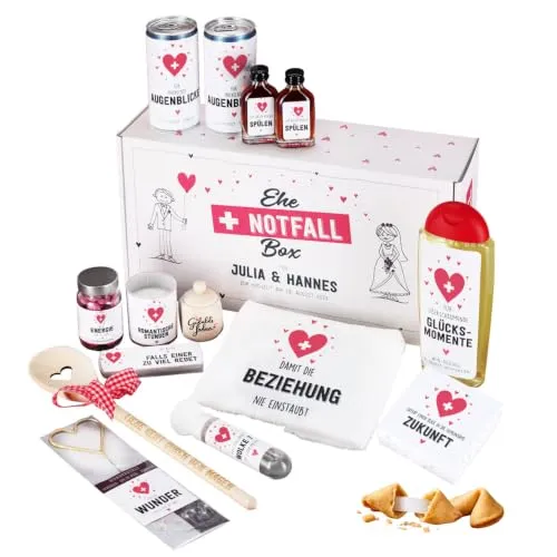 Lustiges Hochzeitsgeschenk Ehe-Notfall-Box mit Namensaufdruck