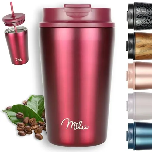 Milu Thermobecher 400ml - 100% Auslaufsicher & Isoliert - Der Milu Thermobecher (400ml) hält Getränke bis zu 10 Stunden heiß und 20 Stunden kalt. Mit zwei Deckeln für vielseitigen Einsatz, ideal für unterwegs. Wähle aus vielen Farben und Größen!