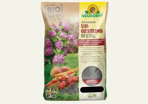 Neudorff UrgesteinsMehl 10 kg - Hochwertiges Urgesteinsmehl zur natürlichen Bodenverbesserung, fördert die Nährstoffversorgung und die Bodenstruktur für gesunde Pflanzen.