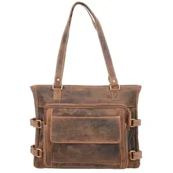 Greenburry Vintage Shopper Braun - Große Henkeltasche 38x8x32cm - Damen-Schultertaschen aus 100% echtem Rindleder, pflanzlich gegerbt, mit extra Handyfach und Reißverschlussfach für sicheren Stauraum.