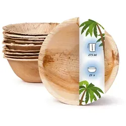 onlyleaf 25 Stück runde Einwegschalen Palmblattschalen 275 ml für Partys, umweltfreundliches Biogeschirr, Einmalgeschirr, biologisch abbaubar