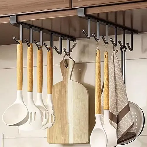 Nmgkokew 2 Stücke Tassenhalter, Schrankeinsatz Haken ohne Bohren, Selbstklebenden Tasse Aufbewahrungshaken,Haken für Tassen/Becher/ Küchenutensilien(Schwarz)