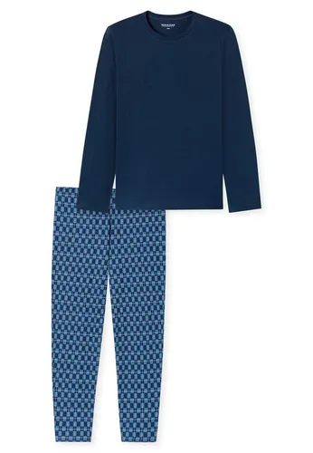 Schiesser Herren Schlafanzug lang - Bequemer Pyjamaset in Dunkelblau - Schlafanzüge für Herren mit unifarbenem Langarmshirt und bequemer langer Hose, ideal für entspannte Nächte.