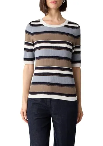 comma Kurzärmeliger Strickpullover mit Glitzergarn in schiefergrau - Damenpullover im Regular Fit mit feinen Streifen und Glitzergarn, weich und elastisch, perfekt für stilvolle Looks.