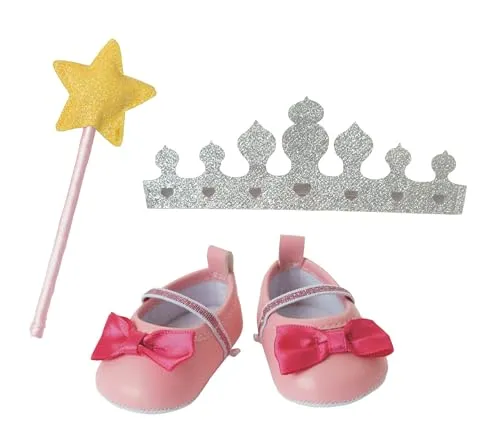Heless 4301 - Puppenzubehör im Design Prinzessin Lillifee, 3-teiliges Accessoire Set mit Ballerinas, Glitzerkrone und Zauberstab für Puppen und Kuscheltiere der Größe 30 - 34 cm
