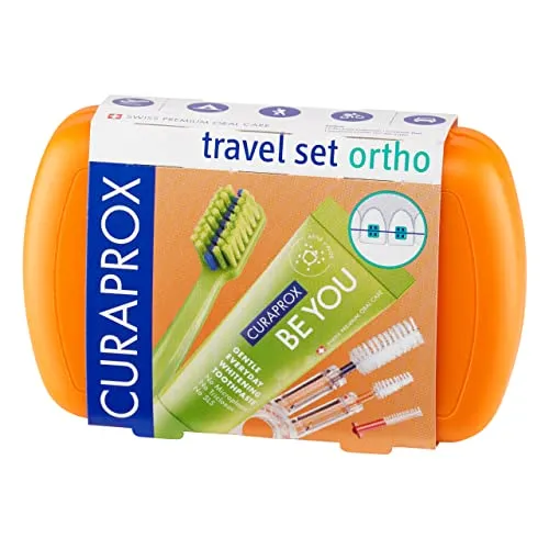 Curaprox Ortho Reiseset – Zahnspangen & Mundpflege Unterwegs | Ultraweiche Zahnbürste + Whitening-zahnpasta | Kompaktes Set Für Die Kieferorthopädische Hygiene